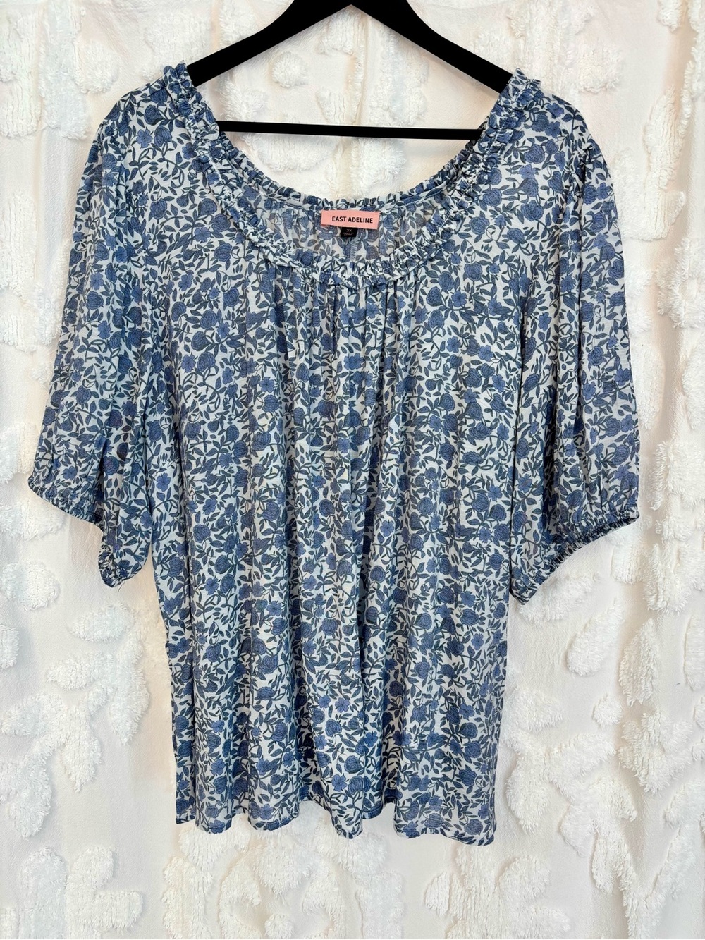 East Adeline Blue Floral Scoop Neck Blouse 2X